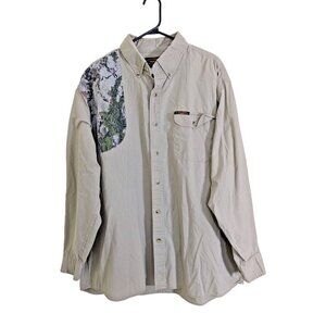 Mens Shooting Hunting Shirt Size XXL Tan Beige Khaki Long Sleeve Patch Pocket